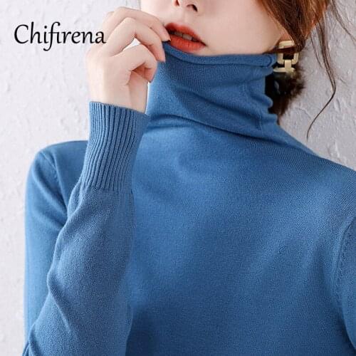 Chifirena Korean Fashion Long Sleeve Woman Sweaters Loose Jumper Pull Tops Knitted Ladies Winter Knit Turtleneck Sweaters Women