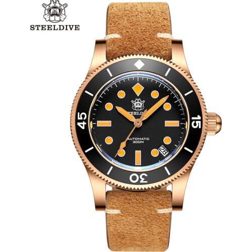 STEELDIVE CuSn8 Tin Bronze Mens Automatic Mechanical Watches 1952First Dive Watch Re-engraved NH35 Automatic Watch Steel Clock