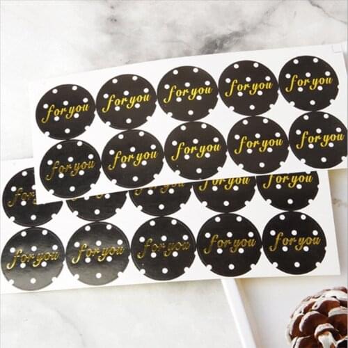 1000pcs Gold Stamping Black Dot For You Round Sealing Sticker For Handmade Cookie Decorative Seal Sticker Diary Stickers