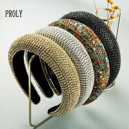 PROLY New Baroque Hairband Wide Side Full Crystal Rhinestone Headband Top Quality Luxurious Turban Bride Hair Accessories