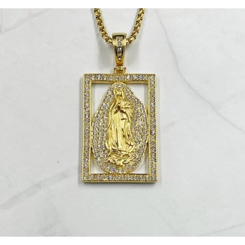 Classic Christian Jewelry Gold color Blessed Virgin Mary Pendant Necklace with rhinestone For Women Men