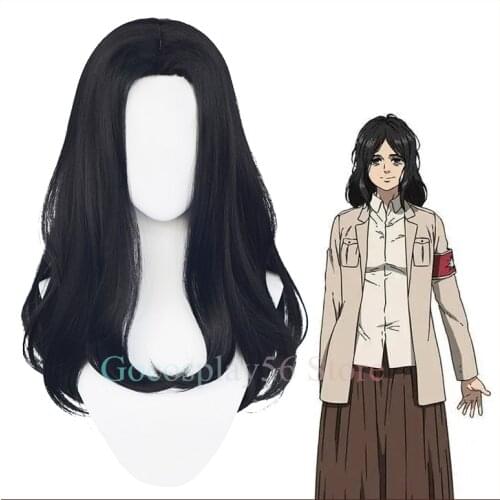 Pieck Finger Cosplay Wig 2020 The Final Season Black Wavy Middle Part 58cm Long Heat Resistant Synthetic Hair