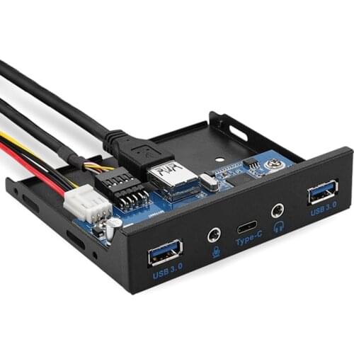 5-Port USB Hub Splitter USB3.0 Front Panel Hd Audio with Power Cord Suitable for Pc Desktop 3.5-Inch Floppy Disk Tray