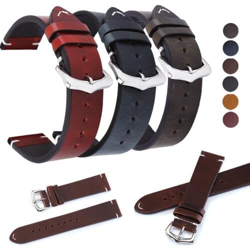 Leather Strap Bracelet for Samsung Galaxy Watch 4 40mm 44mm Classic 42mm 46mm for Huawei Watch GT 2 Pro Oil Wax Retro Watchband