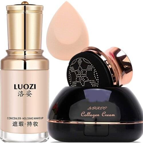 Air Cushion CC Cream Brightening Skin Tone Moisturizing Face Foundation Makeup Full Coverage Liquid Foundation with Applicator