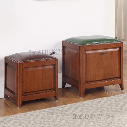 American Style Shoe-changing Stool Solid Wood Creative Stool Multifunctional Coffee Table Stool Can Sit Storage Stool
