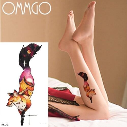 OMMGO Galaxy Fox Planets Temporary Tattoos For Women Men Flash Mountain Fake Tattoo Stickers Waterproof DIY Arm Leg Tatoos Paper