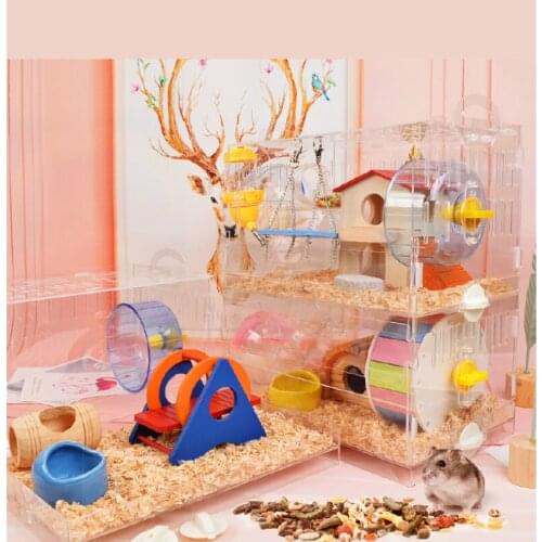 Drawer Type Separate Hamster Cage Acrylic Double Large Villa Nest Package Feeding Box Tray Supplies Complete Set