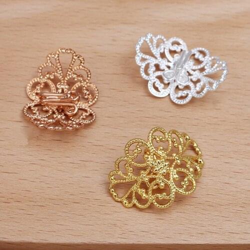 20 PCS 28*35mm Gold Silver Plated Hair Rope Clasp Clips Filigree Flowers Slice Buckle DIY Hair Accessories For Jewelry Making