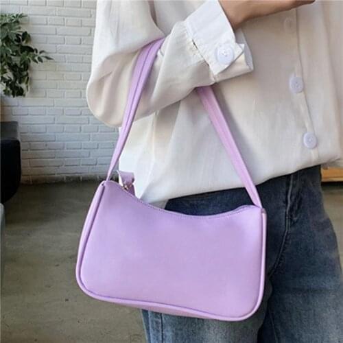 Soft PU Leather Women Bag Purple Underarm Bag Retro Solid Color Ladies Handbags Fashion Design Girls Small Shoulder Bags