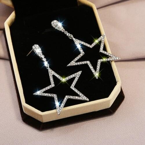 Star Pendant Earrings Woman Rhinestone Fashion Full five-pointed star Shining Korean Charm Exaggeration Trendy Alloy Boutiqu