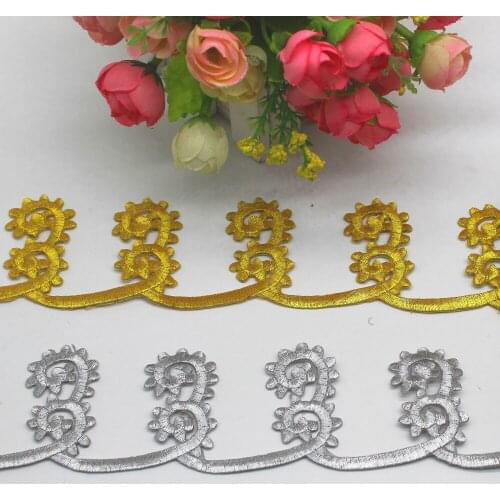 Gold Cosplay Lace Costume Trims Iron On Embroidered Lace Appliqued 6 Yard/Lot Gold and Sliver Metallic Tape 6.5CM