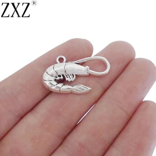 ZXZ 15pcs Prawn Shrimp Charms Pendant for Necklace Jewelry Making Findings 28x16mm