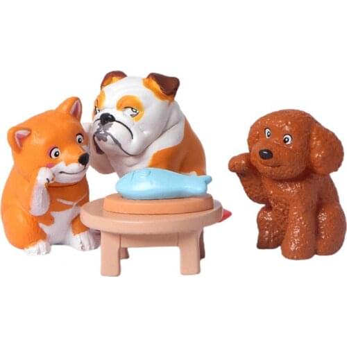 4Pcs Cartoon Cat Dog Display Mold Desktop Figurines Landscaping Model Ornaments