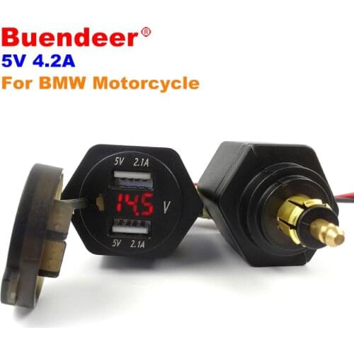 Buendeer 4.2A Motorcycle Cigarette Lighter Dual USB Port Adapter LED Voltage Display For BMW F800GS R1200GSA R1200GS LC R1200RT