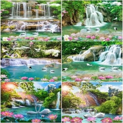 GATYZTORY Diamond Embroidery Waterfall Landscape Home Decoration Diy Diamond Painting Full Square Swan Picture Of Rhinestone