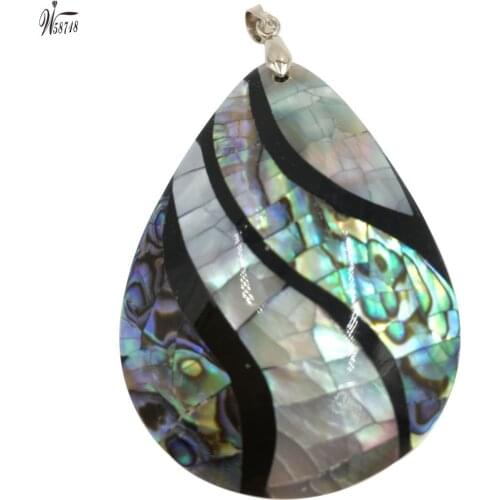 Free Shipping Fashion Jewelry 38x52x8mm New Zealand Blue Abalone Shell Water Drop Art Pendant Bead C6860