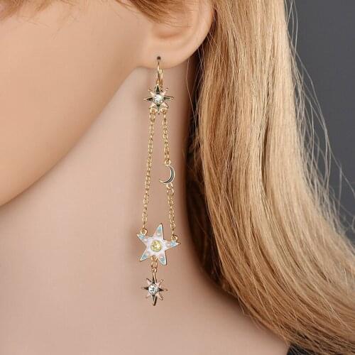 Fashion asymmetrical Star&Moon shape Earring Set Statement Crystal Tassel Bohemian Earring For Women Jewelry Earrings ER200115
