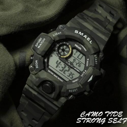 SMAEL Brand Men Watch Fashion Camouflage Strap Man Sports Military Relogios Masculino Watches Men LED Digital Wristwatches 1385B