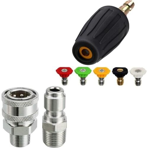 TOP Pressure Washer Adapter Set, 3/8 Inch Quick Connect, Rotating Turbo Nozzle for Pressure Washer with 5 Spray Nozzle Tips