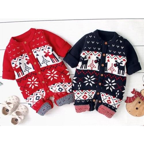 Baby Boy Girl Kids Knitting Rompers Clothes Autumn Winter Christmas Baby Boys Girls Long Sleeve Deer Rompers