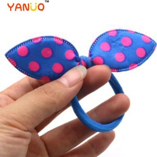Fabric Bow Tie Hair Tie Cute and Fresh Dots Striped Rabbit Ears Children’s Hair Tie Hair Tie