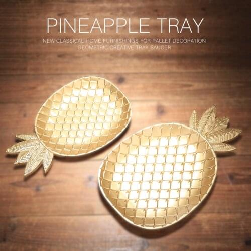 European Gold Wooden Fruit Plate Dried Fruit Box Figurines Crafts Home Pineapple Cosmetics Storage Tray Office Ornaments Decor