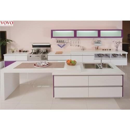 High gloss white and purple kitchen cabinet