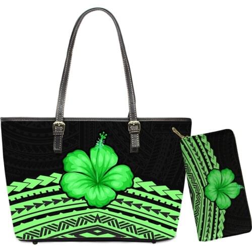 ELVISWORDS Lady Shoulder Bags Purses Set Polynesian Tribes Flower Print Casual Tote Women Top-Handle Bag Custom Handbags Wallet