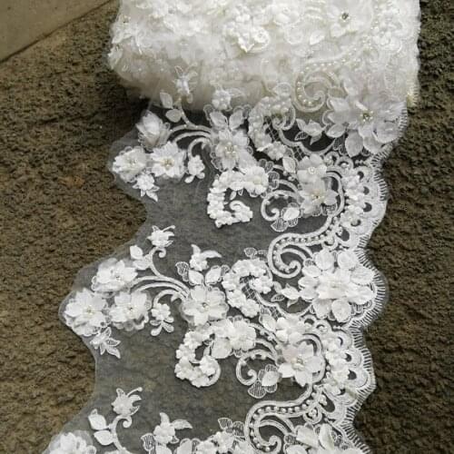 2Yards/lot )Ivory Beaded by hand 3d flowers Lace Trim, Wedding Dress Lace Trim,Bridal Lace