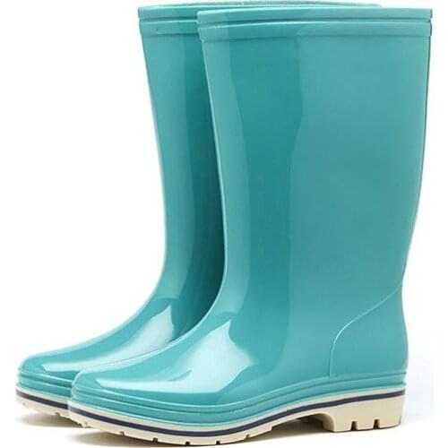 Fashion Mid-tube Rainboots PVC Womens Non-slip Rain Boots Ladies Comfortable Waterproof Shoes Thicken Warm Rubber Winter Boots