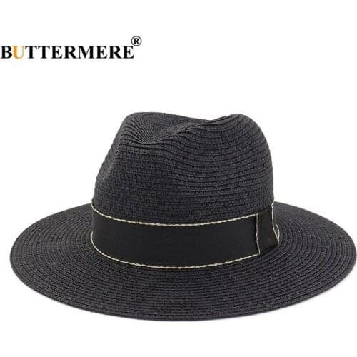 BUTTERMERE Panama Hat Men Straw Fedora Male Sunhat Women Summer Beach Sun Visor Cap Chapeau Vintage Jazz Trilby Cap Sombrero