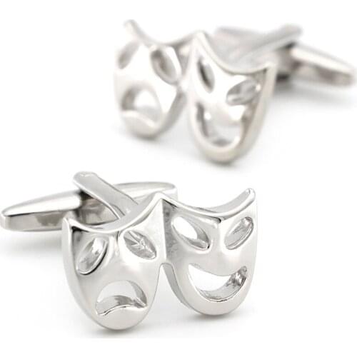 Mens Happy & Sad Face Cuff Link Copper Material Silver Color