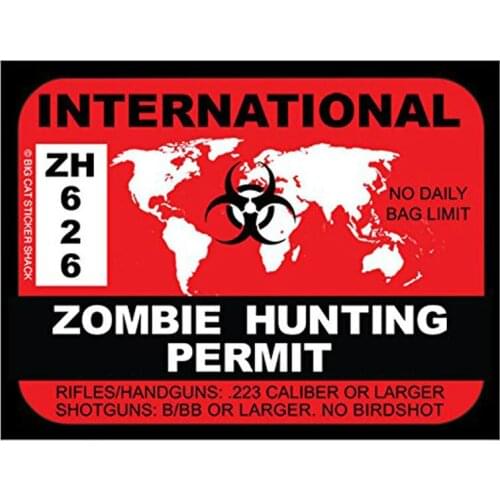 Personality International ZOMBIE Hunting Permit Retro-reflective Car Sticker Creative Automobile Motorcycle Decals,17cm*12cm