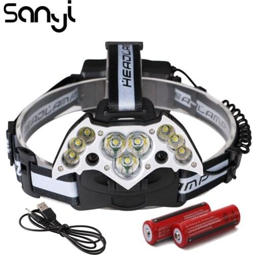 SANYI 9*T6+2*XPE Headlight Head Lamp 7 Modes LED Flashlight Forehead for Camping Hunting Outdoor
