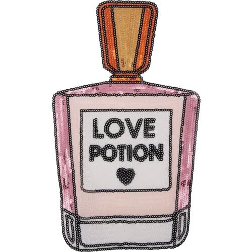 GUGUTREE embroidery Sequins big perfume bottle patches love patches badges applique patches for clothing JW-31