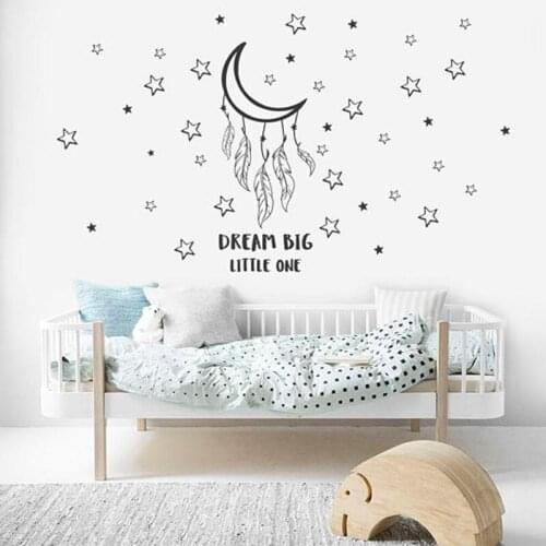 Dream Big Little One Wall Decals Good Night Wall Stickers For Nursery Moon With Stars Wall Dec For Baby Kids Bedroom L257