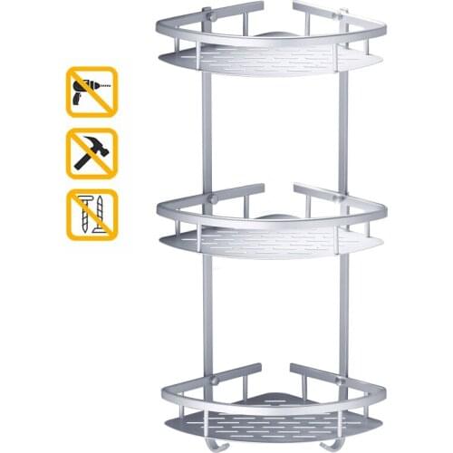 Drill Free Bath Room Wall Shelves Shower Corner Shelf 3 Tiers Bath Caddy Shelving Bathroom Accessories Organizer Triangle