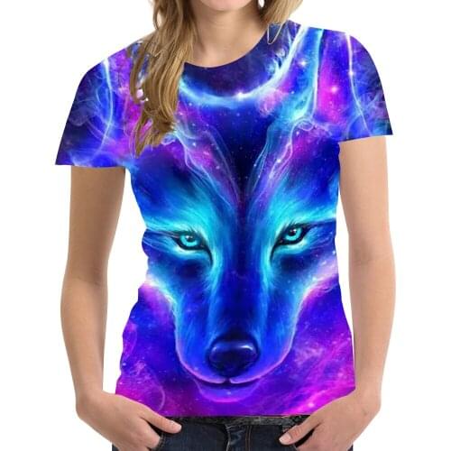 2021 New Hot Sale Ventilation Short-sleeved Summer 3DT Shirt Wolf Head Print Short-sleeved Girl T-shirt Animal Top Streetwear
