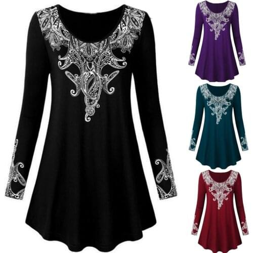 New Women Fashion O-Neck Long Sleeves Floral Printed Plus Size Tops Loose Blouse Autumn Blusas Ladies Sexy Tunic Pullover Shirts