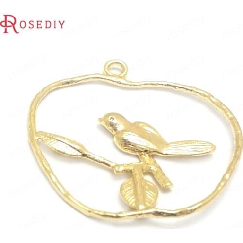 6PCS 33*27MM 24K Gold Color Plated Brass Birds Circle Earring Connector Diy Jewelry Findings Earrings Accessories Wholesale