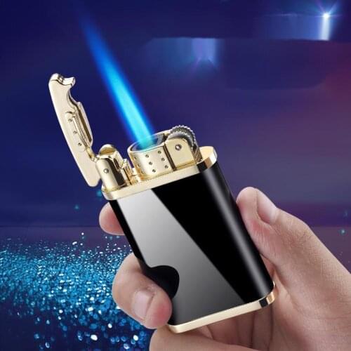 Direct Stainless Steel Butane Gas Lighter Windproof Metal Inflatable Blue Flame Point Cigar Mens Gift