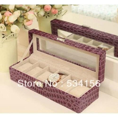 Sales promotion Purple Glass surface Professional luxury leather watch boxes, can fit into a 6 watches watch box gift box