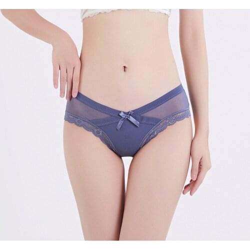 Sexy Lace Low Waist No Trace Transparent Ultra-Thin Womens Underwear Net Yarn Cotton Crotch Bow Rainbow Female Panties A37