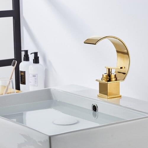 Basin Faucet Gold Brass Bathroom Sink Mixer Faucet Deck Mounted Hot and Cold Bathroom Sink Taps Lavatory Faucet Black Bath Crane