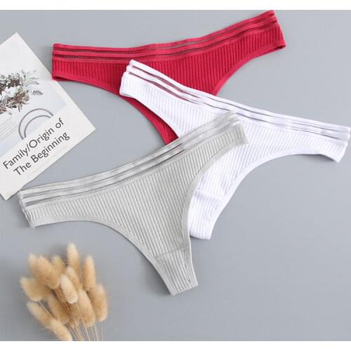 3Pcs Womens Underwear Cotton Panties Sexy Thong Soft G-String Breathable Comfortable Fashion Low-waist Lingerie New Thong
