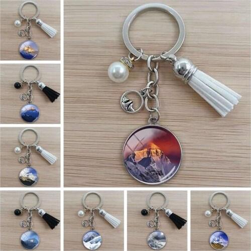 Tafli Mount Everest Scenery Keychain Snow Mountain Beautiful Landscape Art Picture Glass Dome Keychain Keyring Jewelry