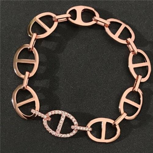UMGODLY Luxury Bangle High Quality Rose Gold Color Sailor Buckle Bracelet Zirconia Stones Women Jewelry Gift