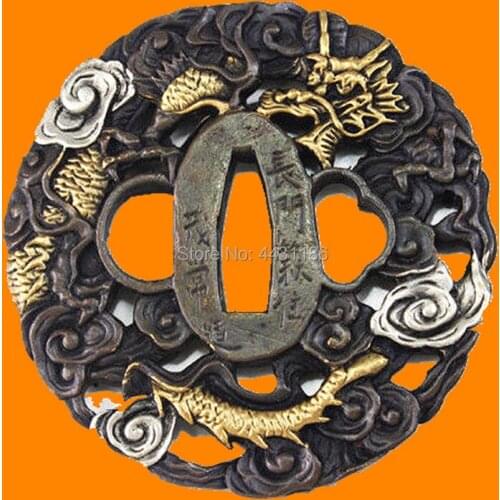 TOP QUALITY BRASS JAPANESE SAMURAI KATANA SWORD GUARD CLOUD DRAGON TSUBA HANDMADE WAKIZASHI/TANTO DIY ACCESSORY