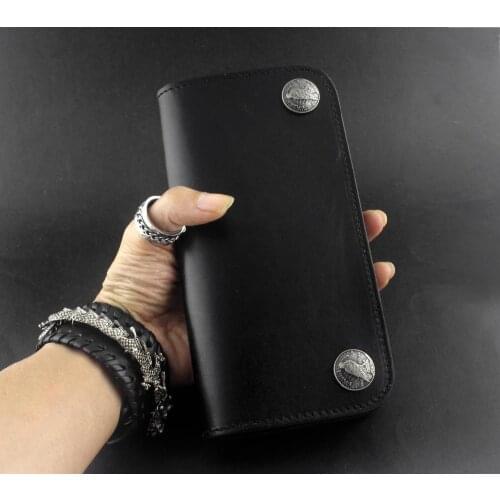 TOP QUALITY MENS BLACK FULL GRAIN GENUINE LEATHER LONG Coin Card WALLET PURSE